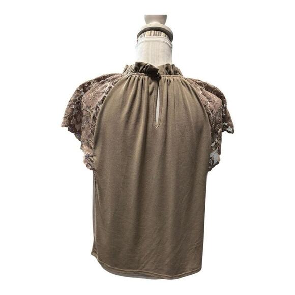 Worthington Petites Brown Blouse Lace Sleeves Size PM - Picture 2 of 3
